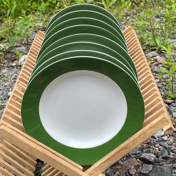 8” PC Salad Plates 8 pieces Green Band Replacement Dinnerware - Picture 4 of 4